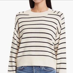 T Tahari Black/Cream EUC Striped Sweater
